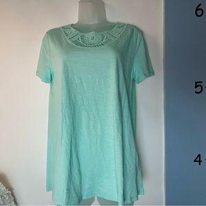 Lands' End Light‎ Green Blouse Embroidered Collar Medium